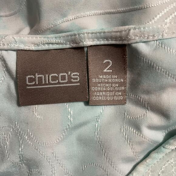 Chicos Womens Blouse Size 2 or Large White Blue Embroidered V Neck 3/4 Sleeve - Picture 4 of 13